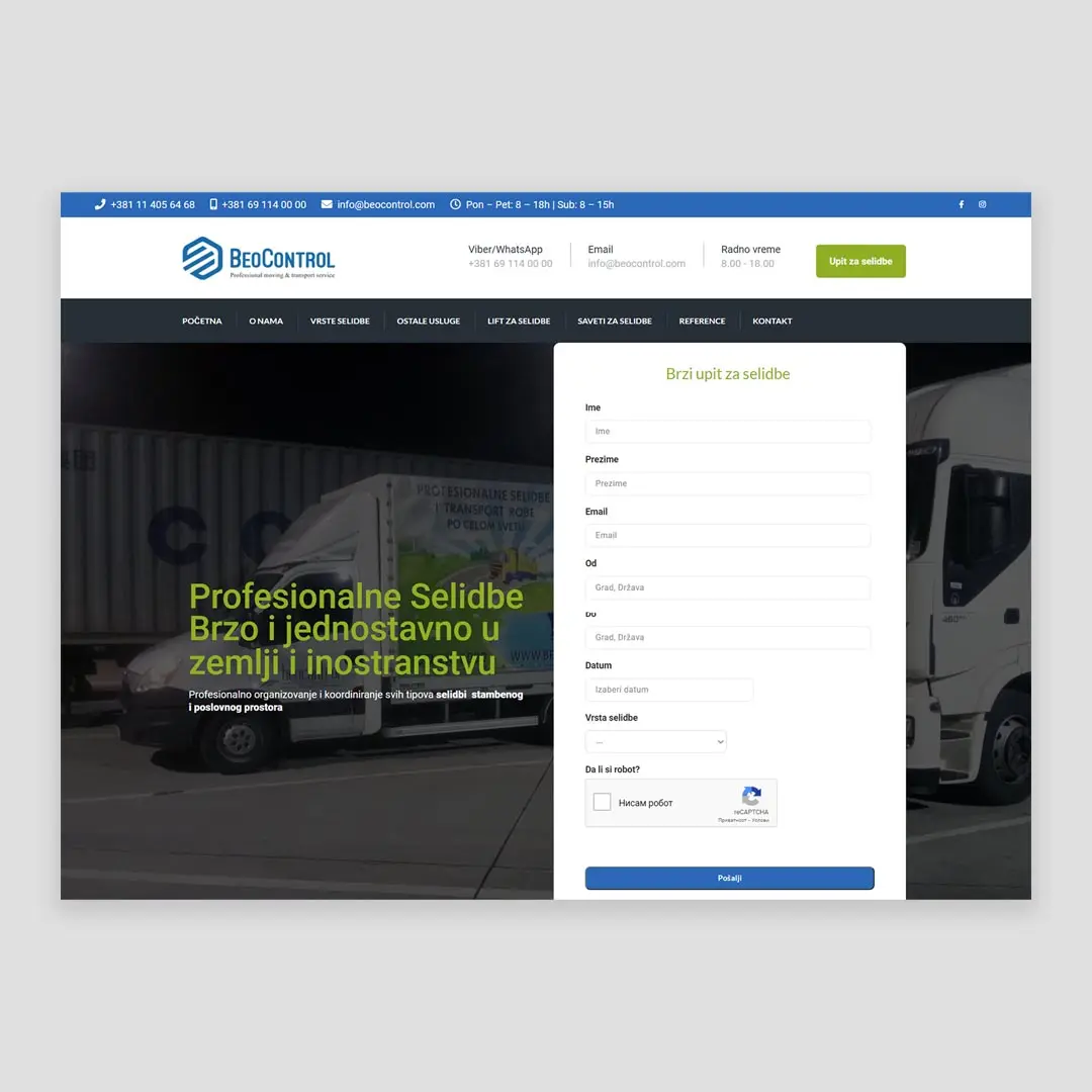 Naslovna strana sajta Profesionalne selidbe